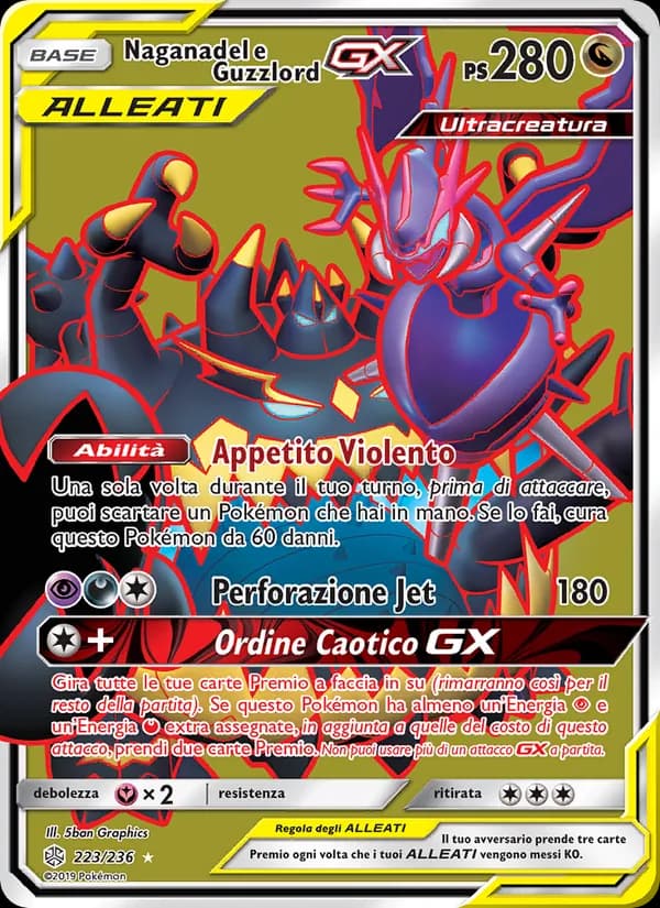 Naganadel e Guzzlord GX card in Italian