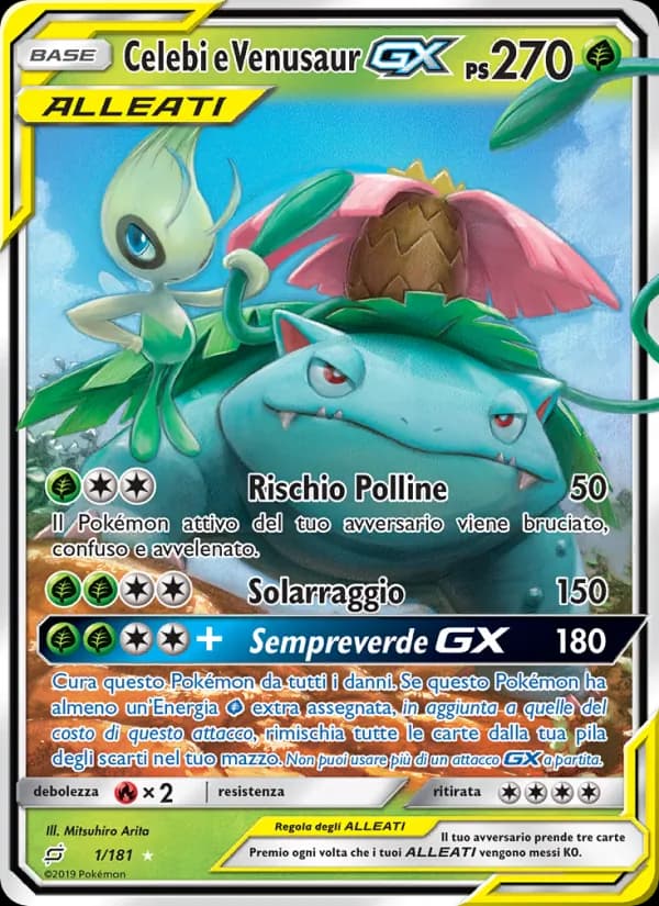 Celebi e Venusaur GX card in Italian