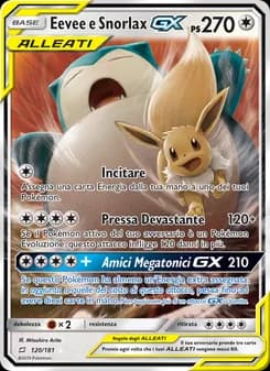 Eevee e Snorlax GX card in Italian