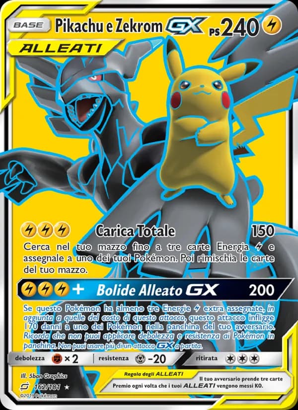 Pikachu e Zekrom GX card in Italian