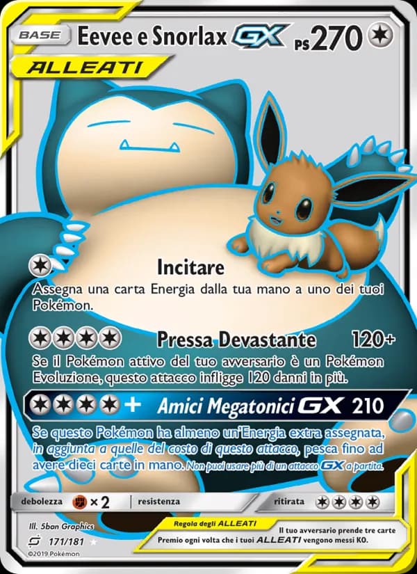 Eevee e Snorlax GX card in Italian