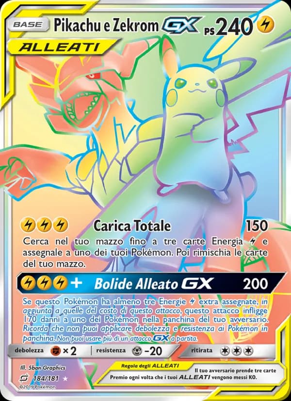 Pikachu e Zekrom GX card in Italian