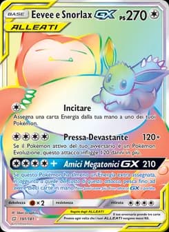 Eevee e Snorlax GX card in Italian