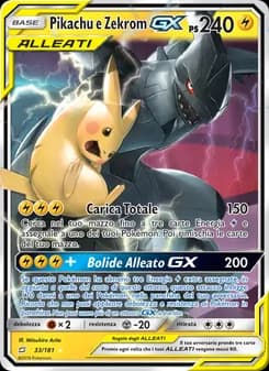 Pikachu e Zekrom GX card in Italian