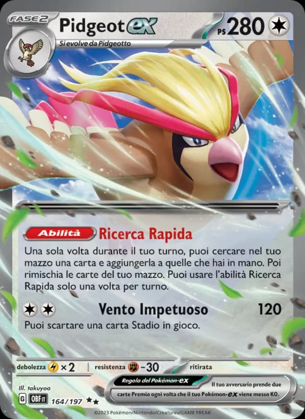 Pidgeot-ex card in Italian