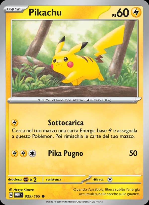 Pikachu card in Italian