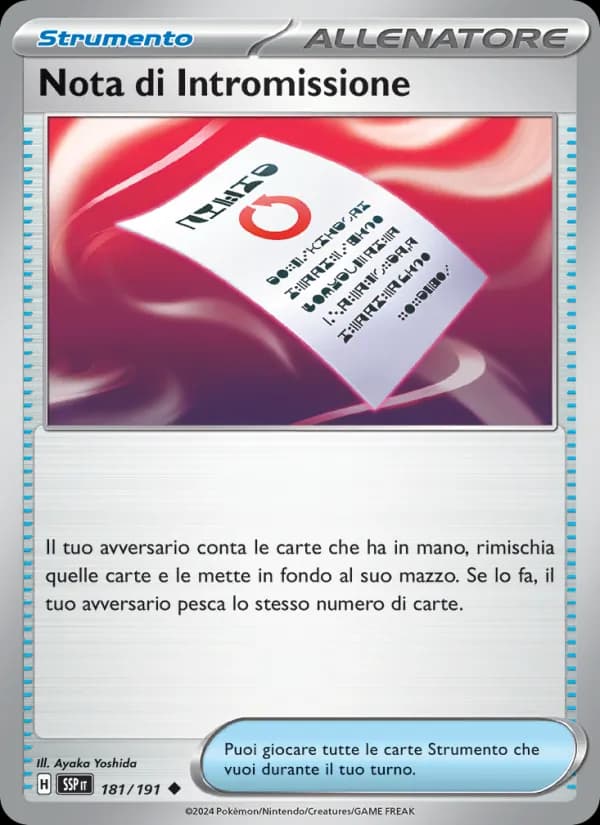 Nota di Intromissione card in Italian