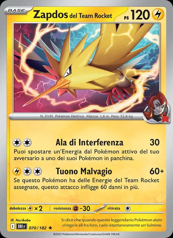 Zapdos del Team Rocket card in Italian