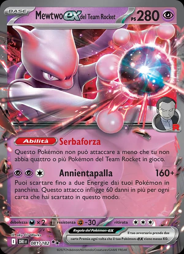 Mewtwo-ex del Team Rocket card in Italian