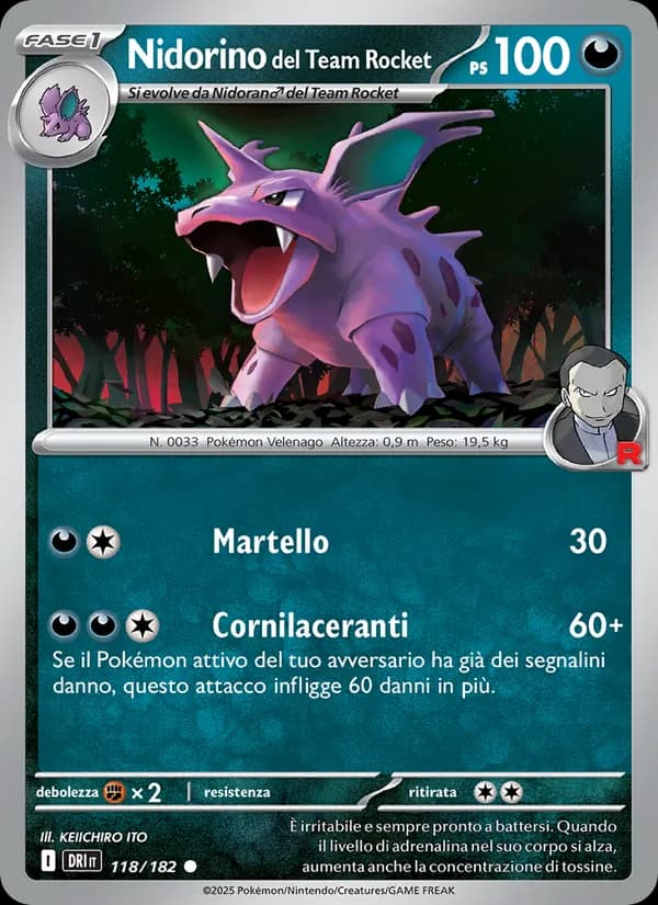Nidorino del Team Rocket card in Italian