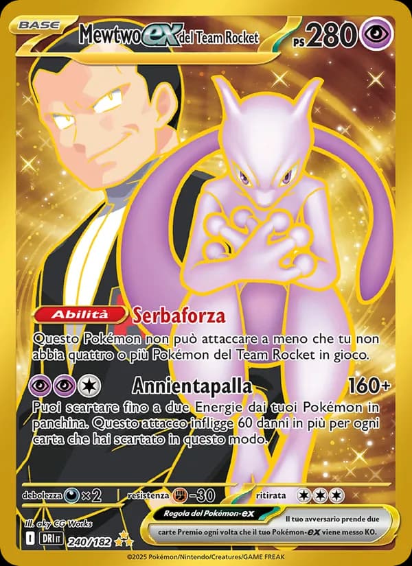 Mewtwo-ex del Team Rocket card in Italian