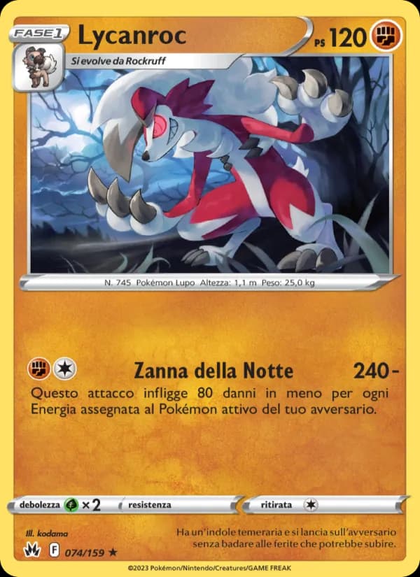 Lycanroc card in Italian