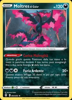 Moltres di Galar card in Italian