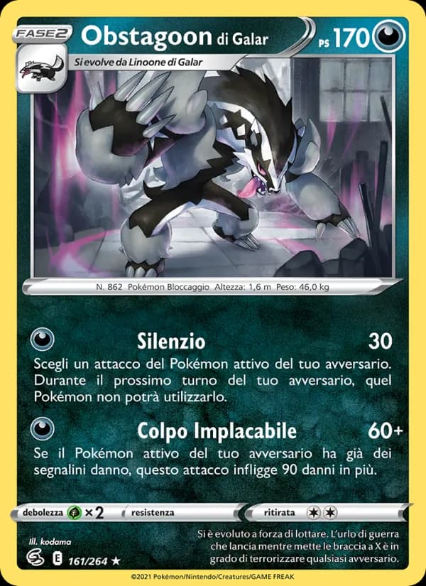 Obstagoon di Galar card in Italian