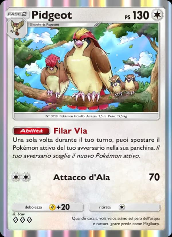 Pidgeot card in Italian