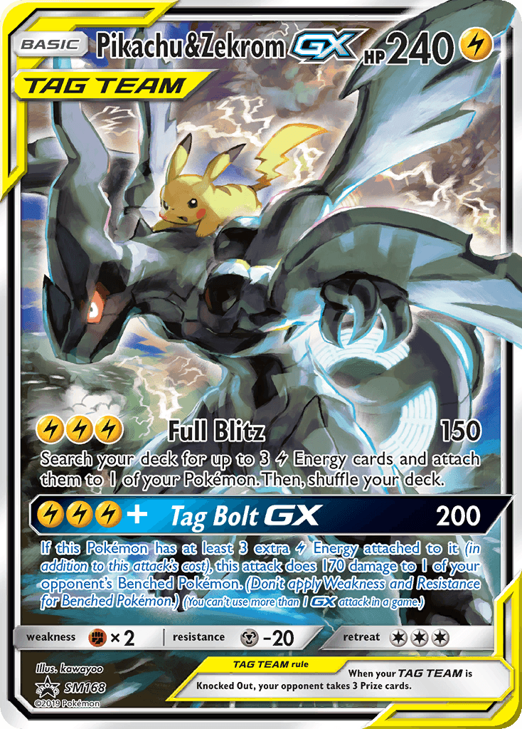 Pikachu & Zekrom GX card in English