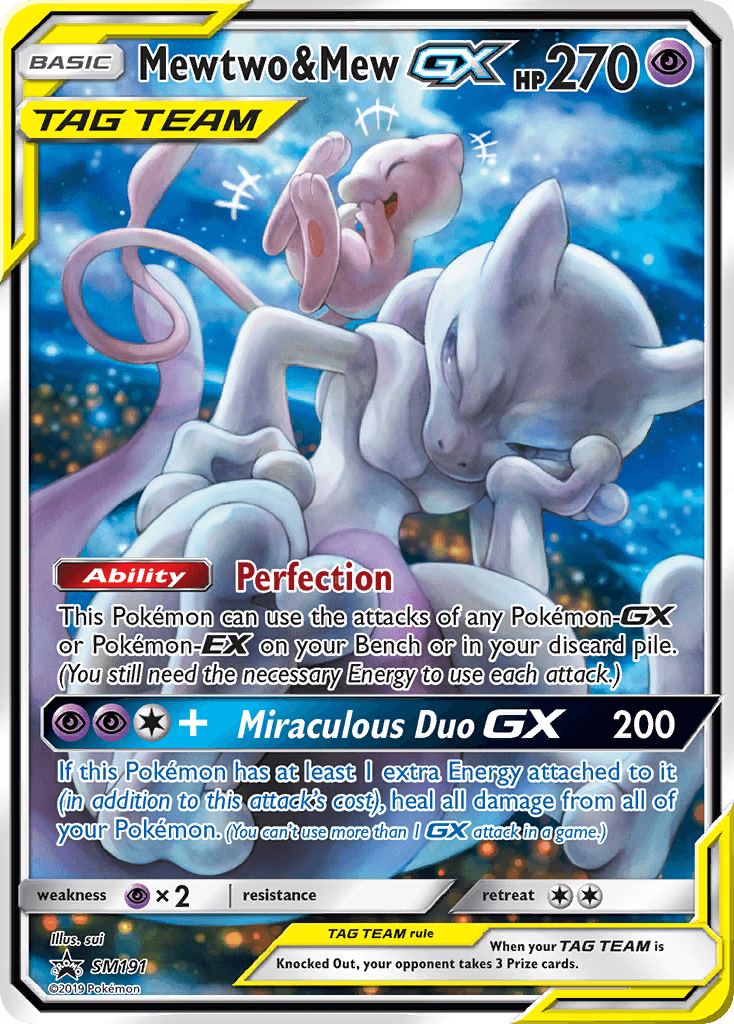Mewtwo & Mew GX card in English
