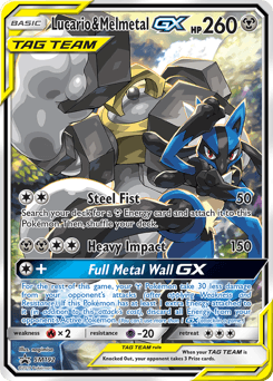 Lucario & Melmetal GX card in English