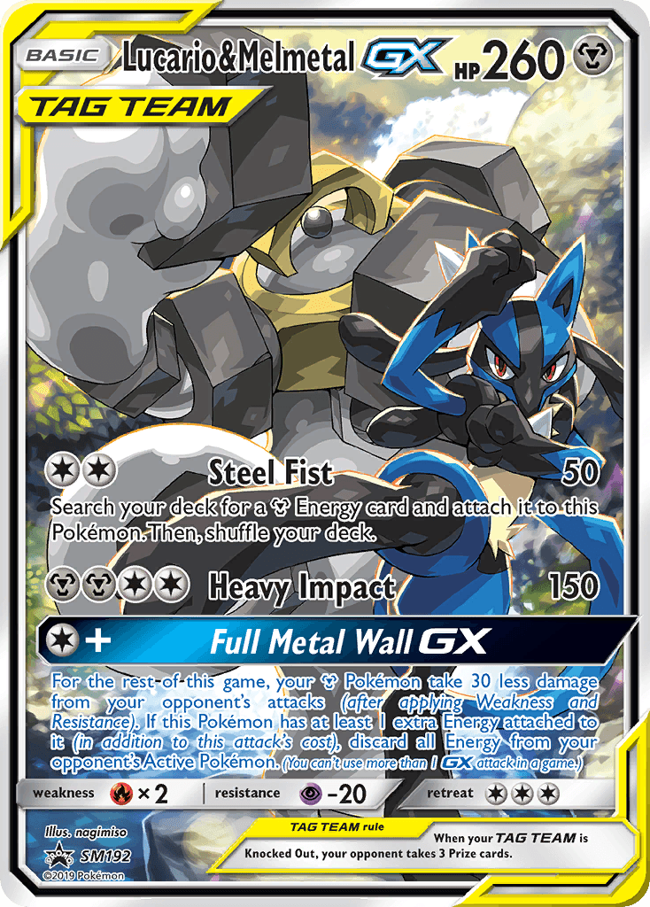 Lucario & Melmetal GX card in English
