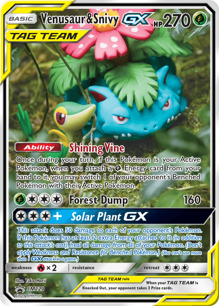 Venusaur & Snivy GX card in English