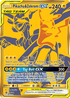 Pikachu & Zekrom GX card in English