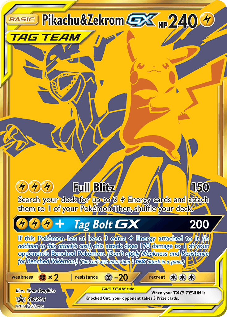 Pikachu & Zekrom GX card in English