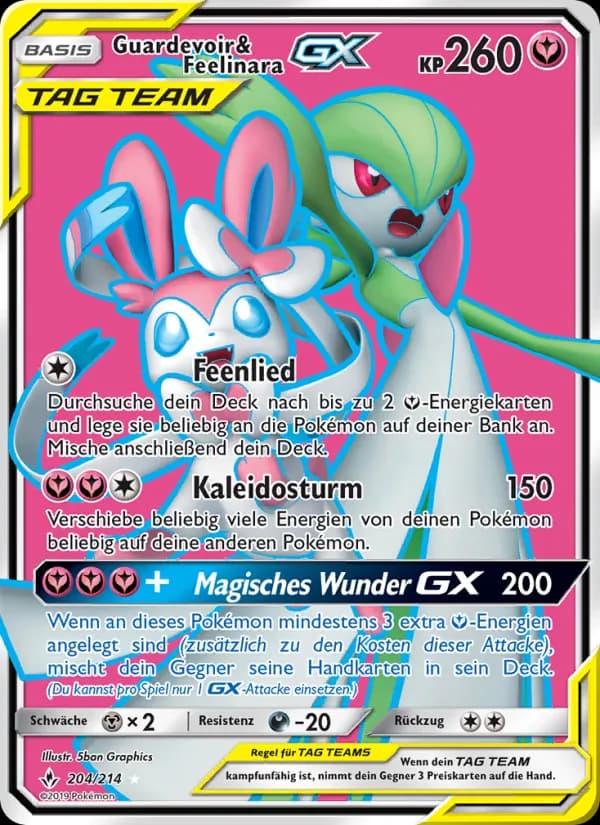 Guardevoir & Feelinara GX card in German