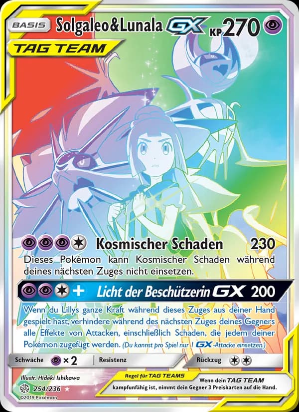 Solgaleo & Lunala GX card in German
