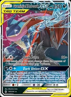 Greninja & Zoroark GX card in English