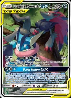Greninja & Zoroark GX card in English