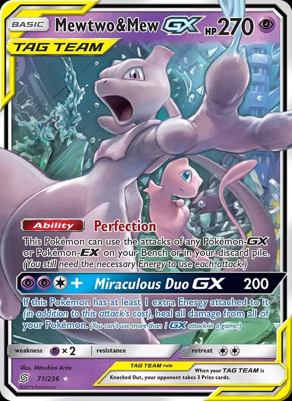 Mewtwo & Mew GX card in English