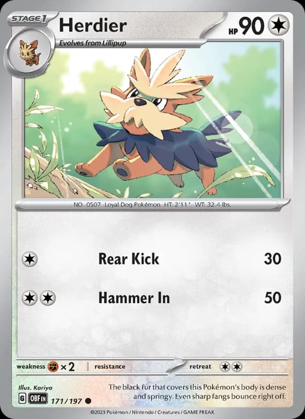 Herdier card in English