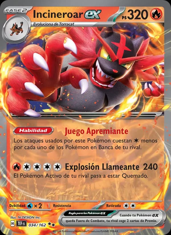 Incineroar ex card in Spanish