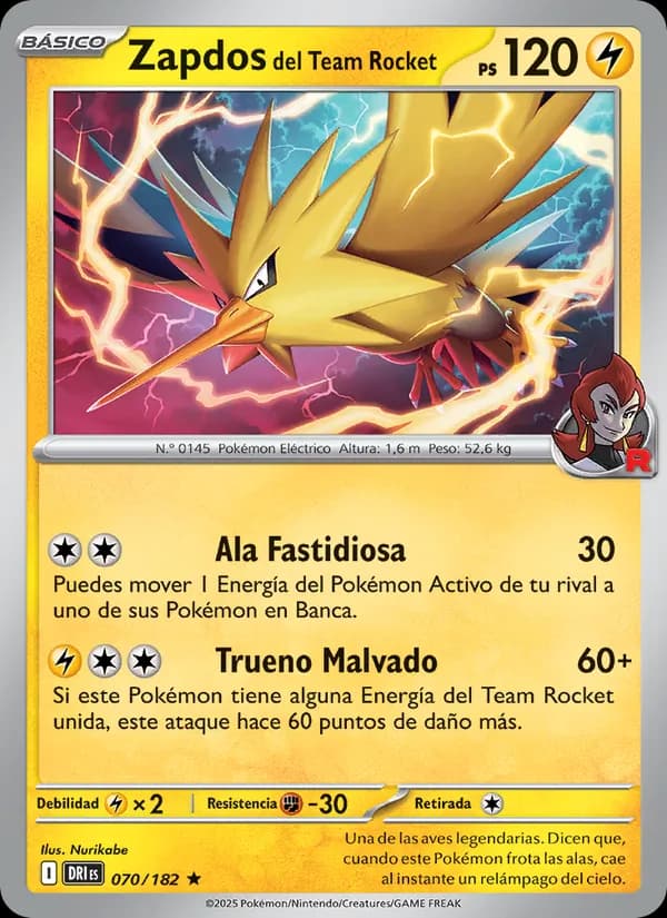 Zapdos del Team Rocket card in Spanish