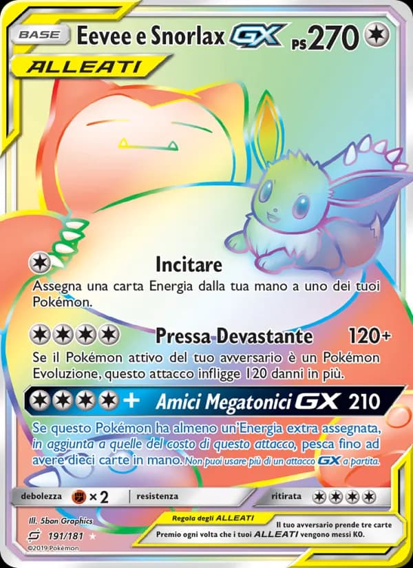 Eevee e Snorlax GX card in Italian